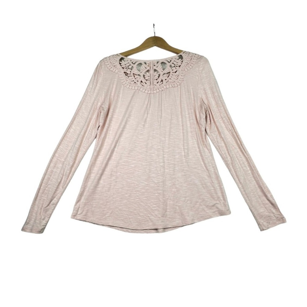 Anthropologie Meadow Rue Crochet Lace Neck Long Sleeve size M Pink
